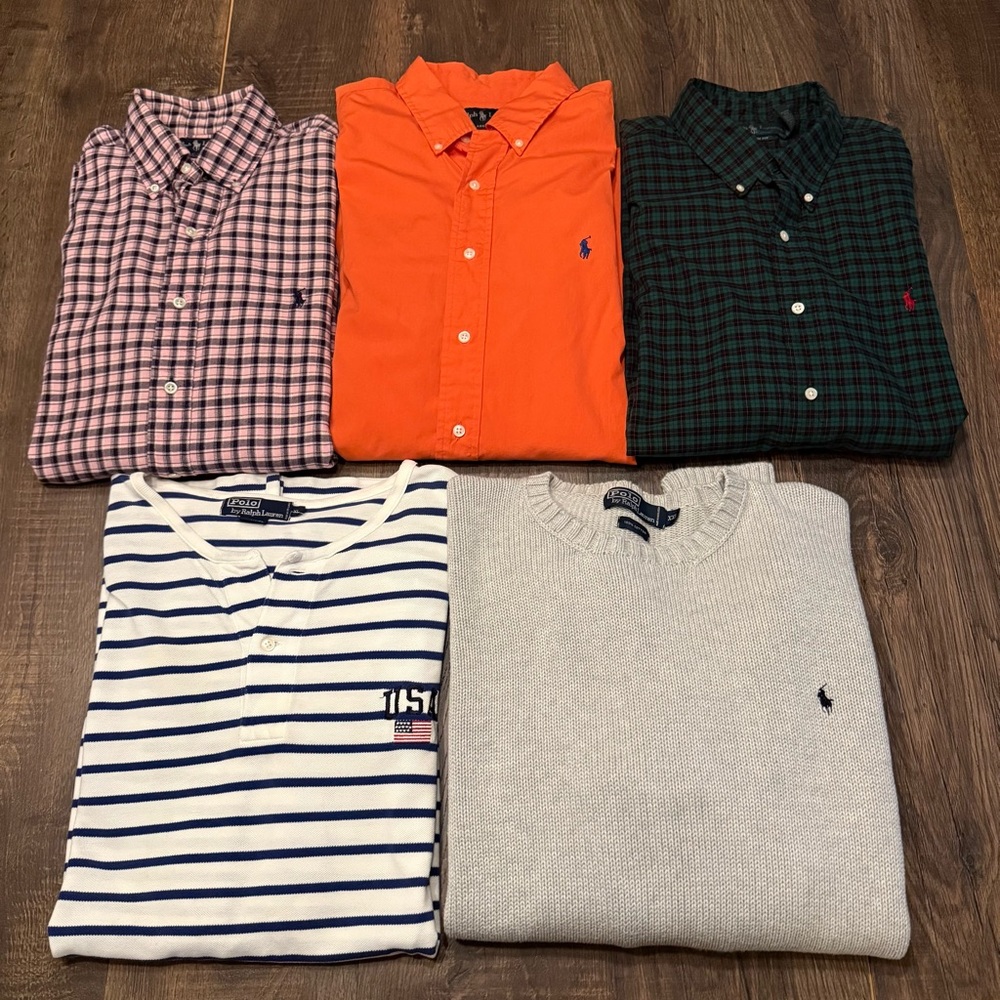 Lot 5 Polo Ralph Lauren Men's Resell Vtg USA Plaid Sweater LG-XXL 90s Ski Bear